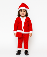 Christmas Santa Claus Kids Fancy Dress for Boys and Girls Unisex | Age 0 to 10 Years | Fleece Fabric | Plain Red Color & Border White Cuff