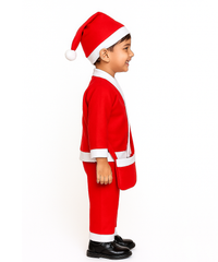 Christmas Santa Claus Kids Fancy Dress for Boys and Girls Unisex | Age 0 to 10 Years | Fleece Fabric | Plain Red Color & Border White Cuff
