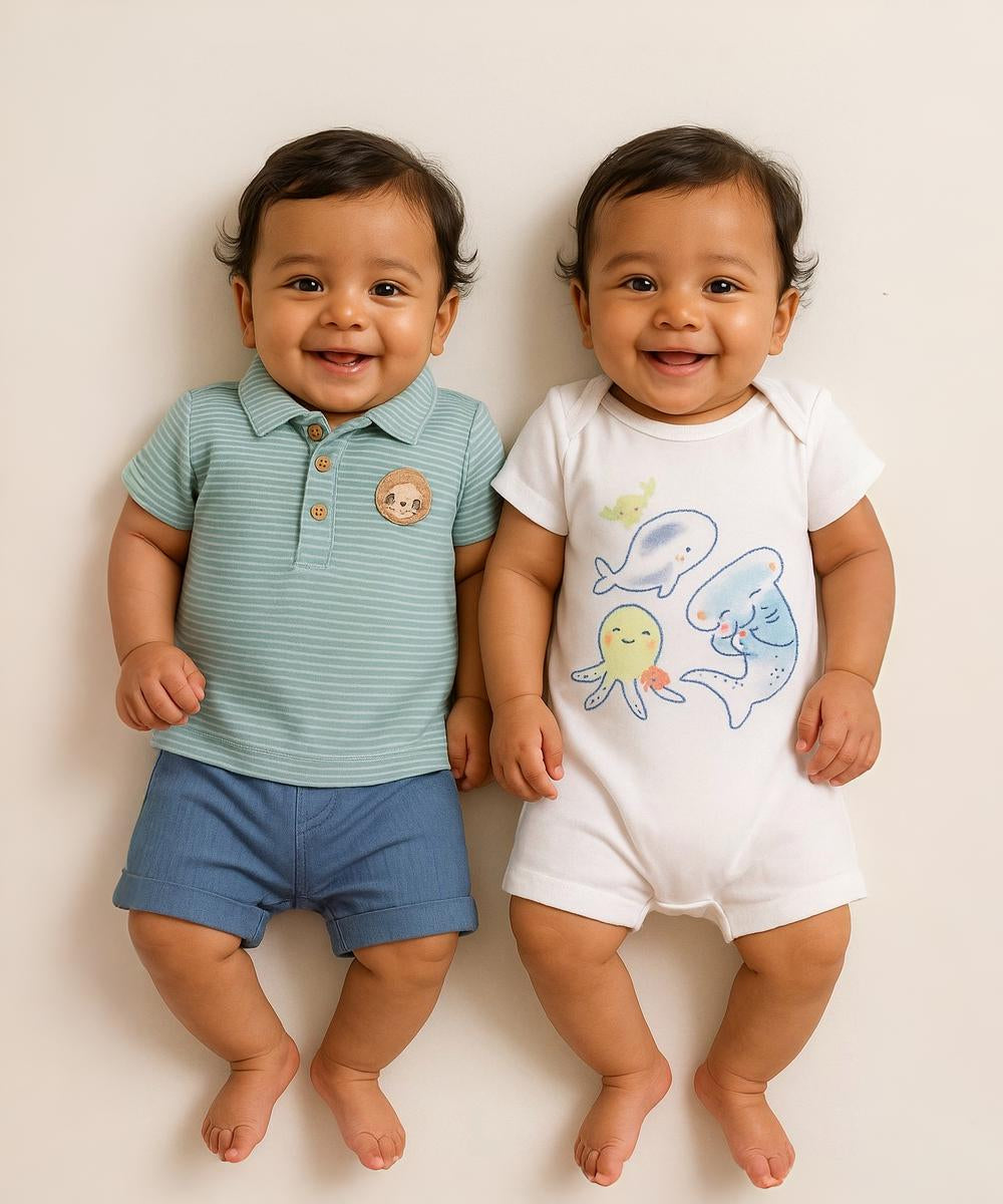 Cotton Babies Body Suit  | Sleep Suit | Romper | Age 0-18 Months (Pack Of 2)