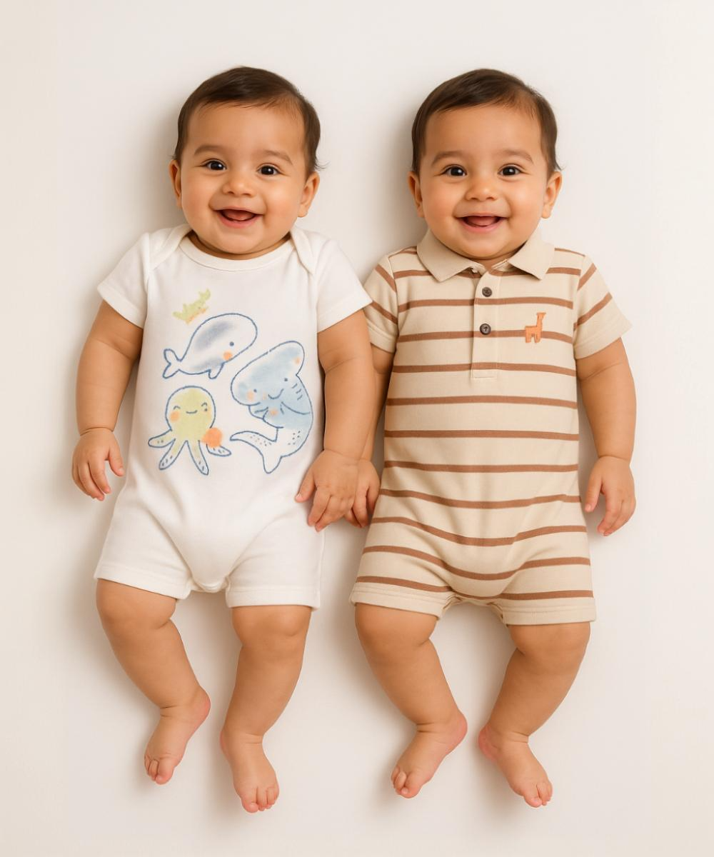 Cotton Babies Body Suit  | Sleep Suit | Romper | Age 0-18 Months (Pack Of 2)