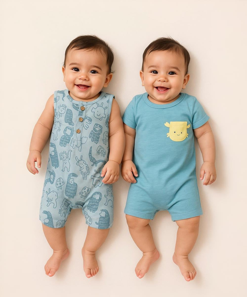Cotton Babies Body Suit  | Sleep Suit | Romper | Age 0-18 Months (Pack Of 2)