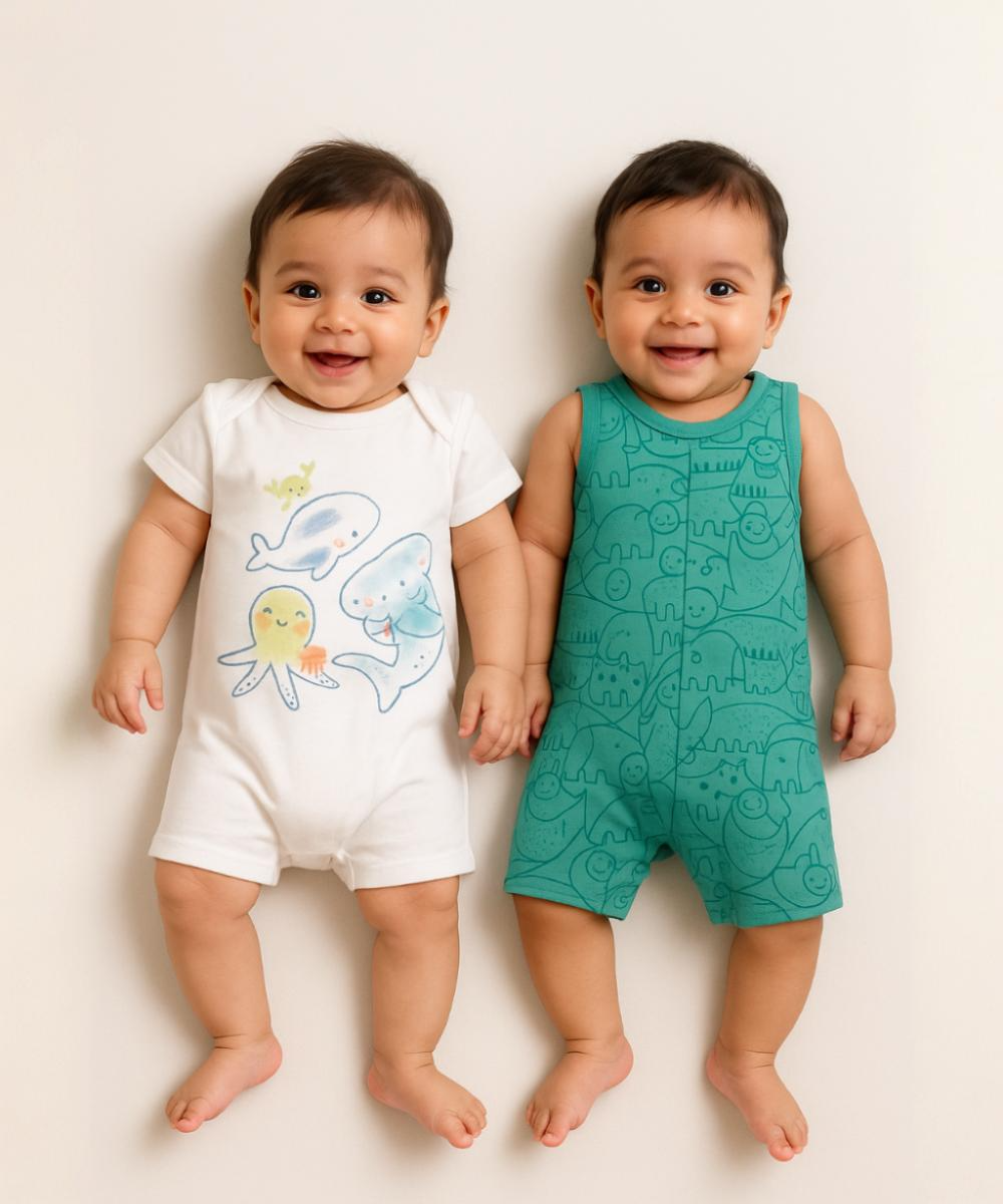 Cotton Babies Body Suit  | Sleep Suit | Romper | Age 0-18 Months (Pack Of 2)
