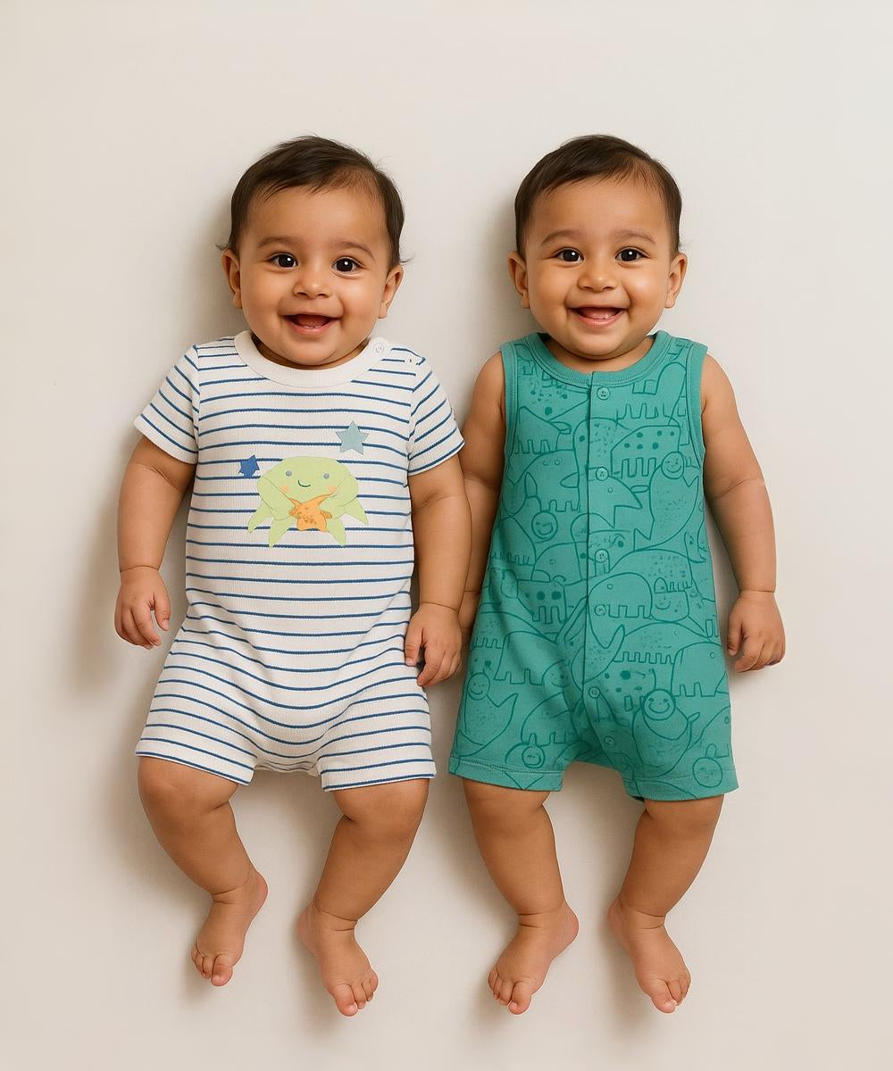 Cotton Babies Body Suit  | Sleep Suit | Romper | Age 0-18 Months (Pack Of 2)
