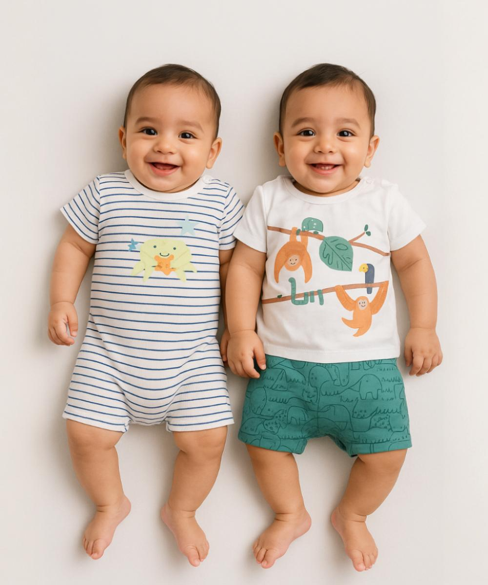 Cotton Babies Body Suit  | Sleep Suit | Romper | Age 0-18 Months (Pack Of 2)