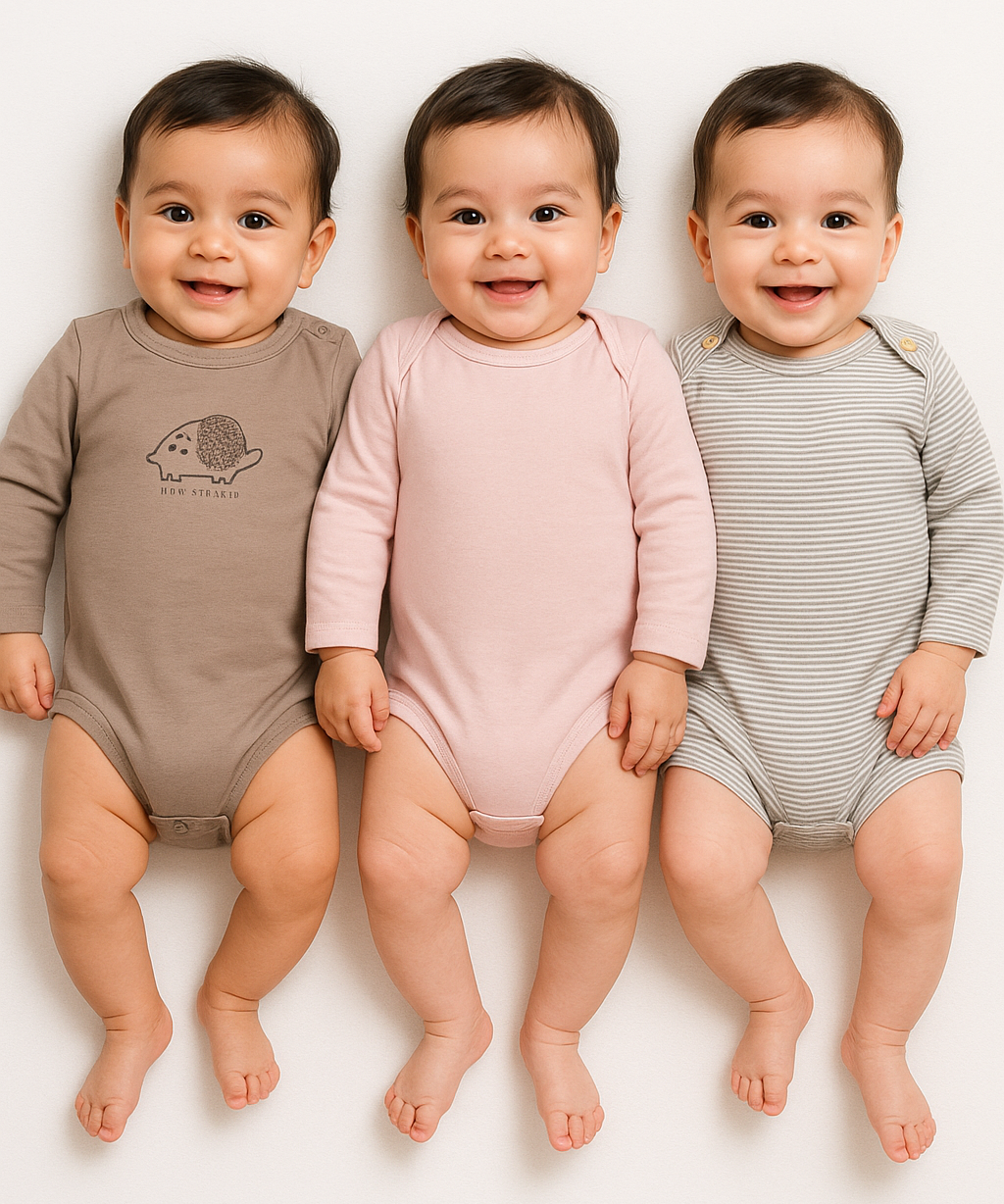 Cotton Babies Body Suit  | Sleep Suit | Romper | Age 0-18 Months (Pack Of 3)