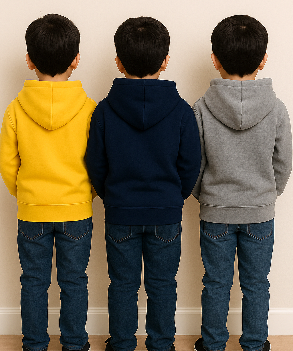 Cotton Kids Hoodie Printed Multi Colour | Age 6 to 11 Years (Pack of 3 Pieces)