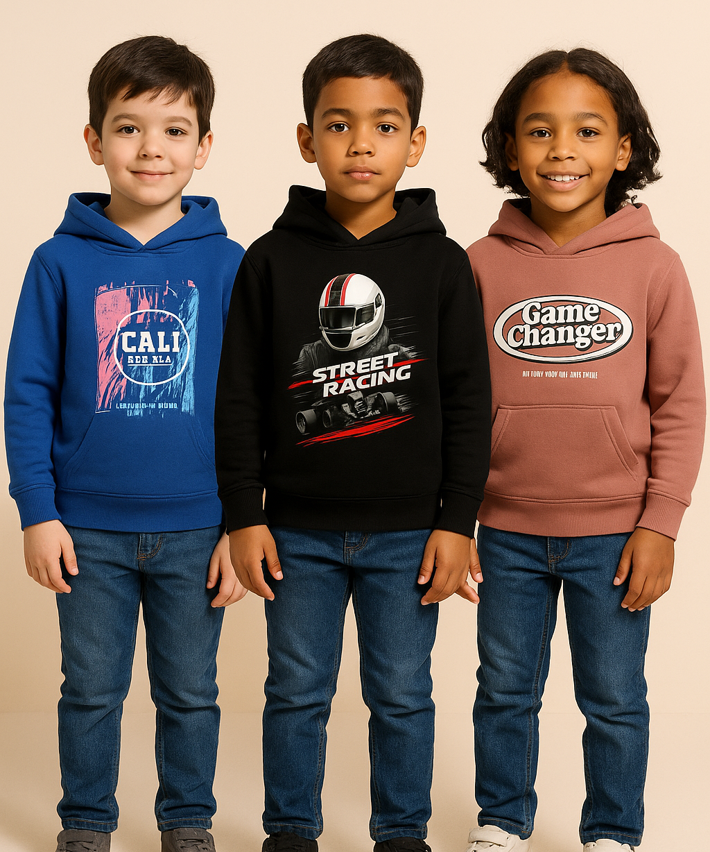 Cotton Kids Hoodie Printed Multi Colour | Age 6 to 11 Years (Pack of 3 Pieces)