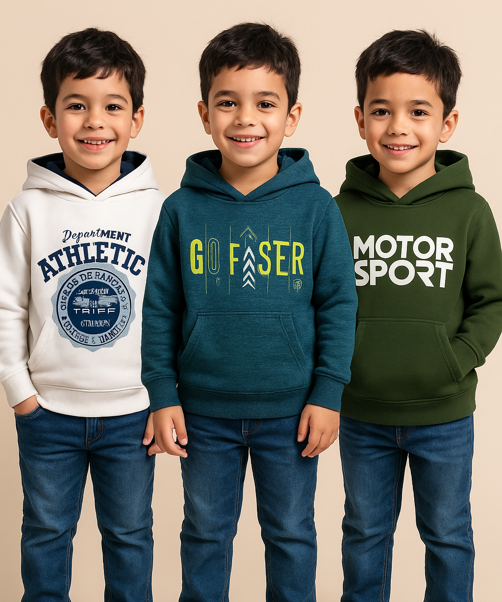 Cotton Kids Hoodie Printed Multi Colour | Age 6 to 11 Years (Pack of 3 Pieces)