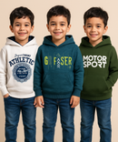 Cotton Kids Hoodie Printed Multi Colour | Age 6 to 11 Years (Pack of 3 Pieces)