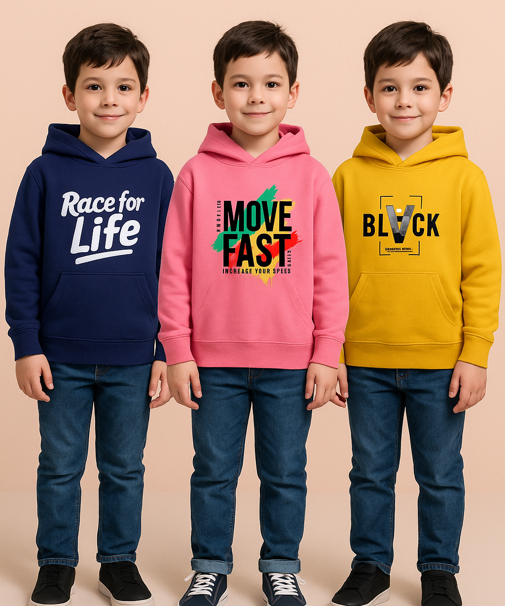 Cotton Kids Hoodie Printed Multi Colour | Age 6 to 11 Years (Pack of 3 Pieces)