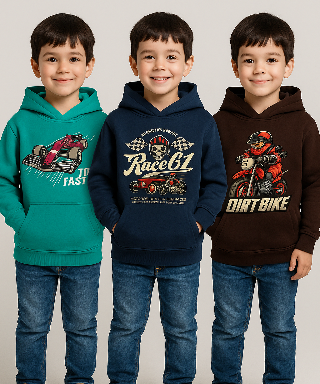 Cotton Kids Hoodie Printed Multi Colour | Age 3 to 6 Years | (Pack of 3 Pieces)