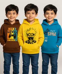 Cotton Kids Hoodie Printed Multi Colour | Age 3 to 6 Years | (Pack of 3 Pieces)