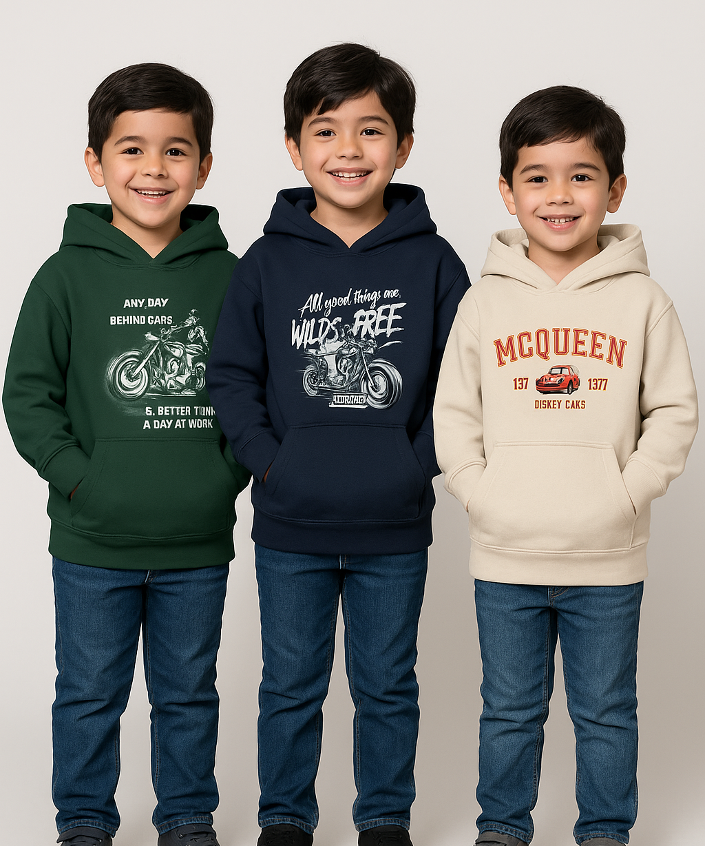 Cotton Kids Hoodie Printed Multi Colour | Age 3 to 6 Years | (Pack of 3 Pieces)
