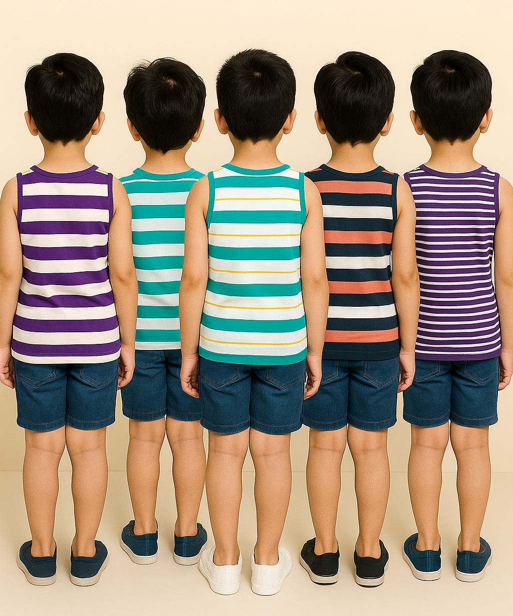 Cotton Stripes Kids Sleeveless Tshirt (Pack of 5)