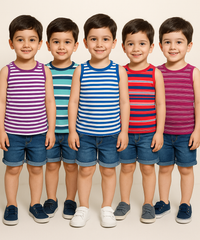 Cotton Stripes Kids Sleeveless Tshirt (Pack of 5)