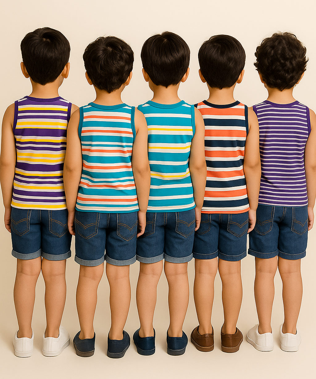 Cotton Stripes Kids Sleeveless Tshirt (Pack of 5)