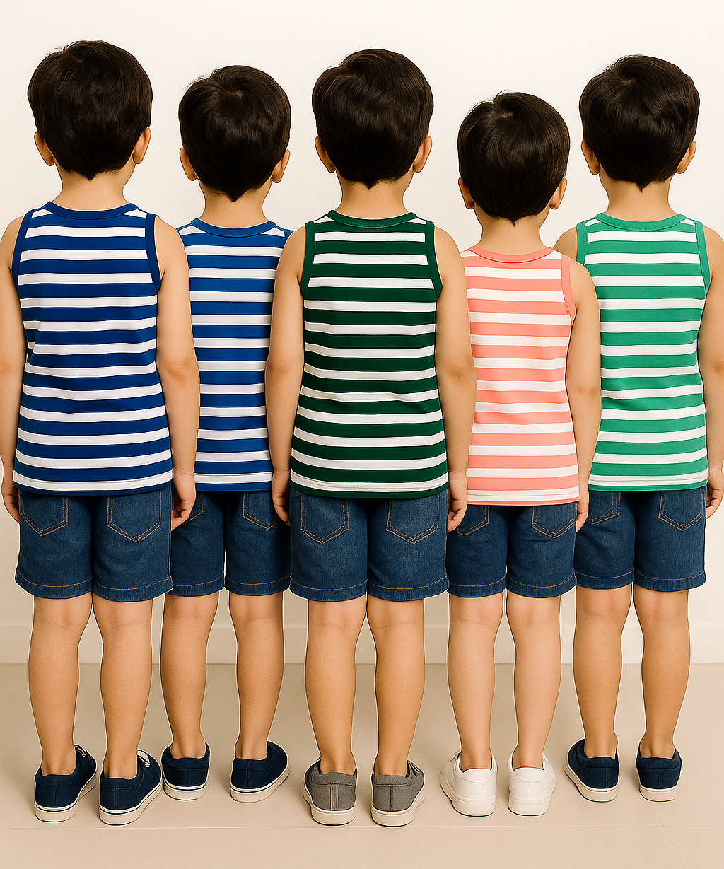 Cotton Stripes Kids Sleeveless Tshirt (Pack of 5)