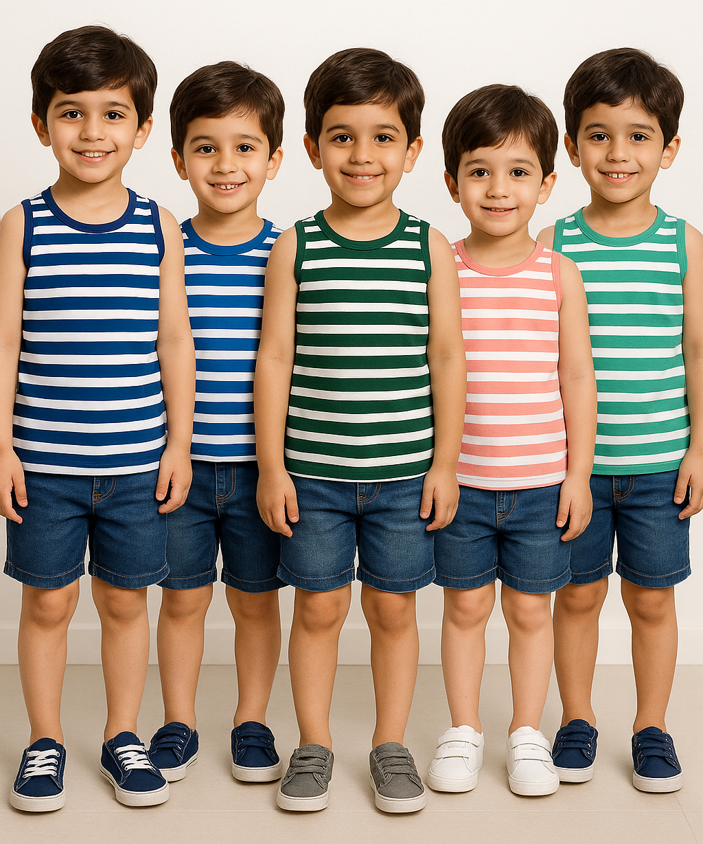 Cotton Stripes Kids Sleeveless Tshirt (Pack of 5)