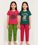 Cotton Girls Night Suit Set Combo / Age 10-11 Years XL Size (Tshirt & Track Pant Set Pack of 2)