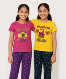 Cotton Girls Night Suit Set Combo / Age 10-11 Years XL Size (Tshirt & Track Pant Set Pack of 2)