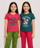 Cotton Girls Night Suit Set Combo / Age 11-12 Years XXL Size (Tshirt & Track Pant Set Pack of 2)