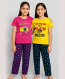 Cotton Girls Night Suit Set Combo / Age 11-12 Years XXL Size (Tshirt & Track Pant Set Pack of 2)