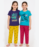 Cotton Girls Night Suit Set Combo / Age 7-8 Years M Size (Tshirt & Track Pant Set Pack of 2)