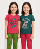 Cotton Girls Night Suit Set Combo / Age 8-9 Years L Size (Tshirt & Track Pant Set Pack of 2)