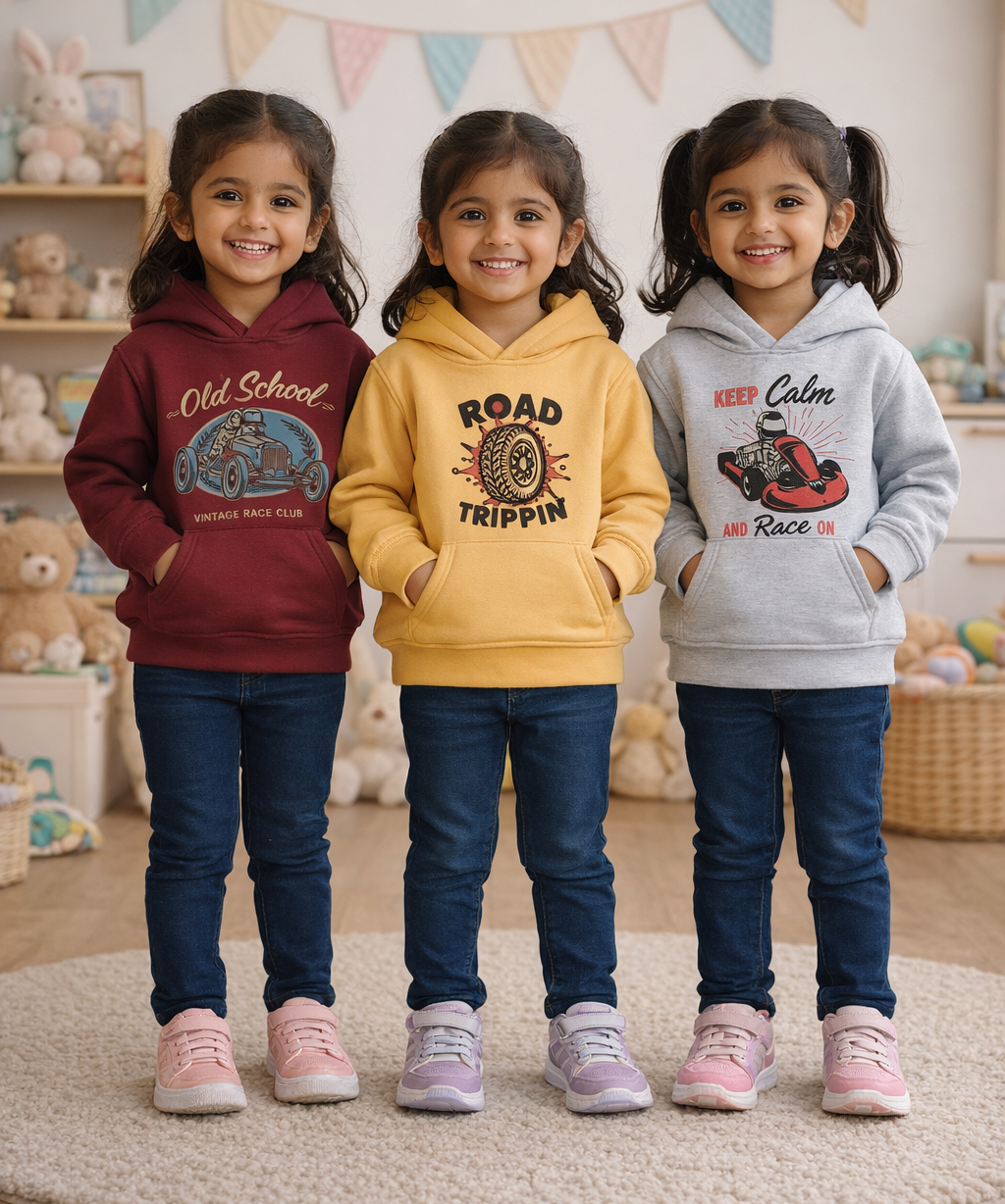 Cotton Kids Cartoon Printed Hoodie Multi Color | Age 2 to 11 Years (Pack of 3 Pieces)