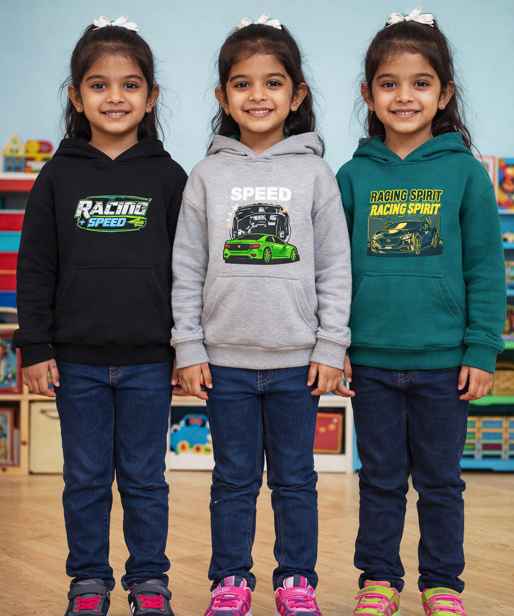 Cotton Kids Cartoon Printed Hoodie Multi Color | Age 2 to 11 Years (Pack of 3 Pieces)