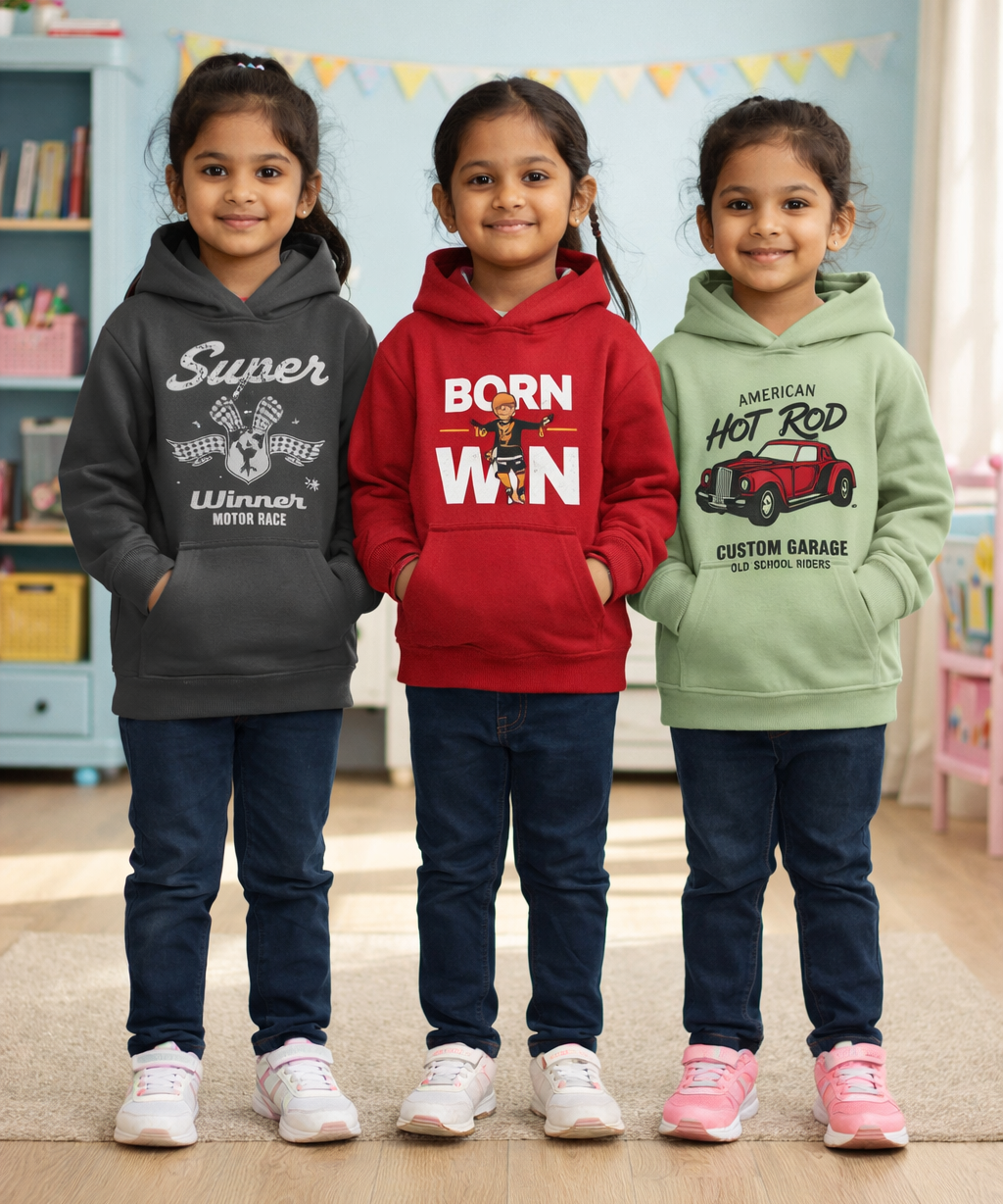 Cotton Kids Cartoon Printed Hoodie Multi Color | Age 2 to 11 Years (Pack of 3 Pieces)