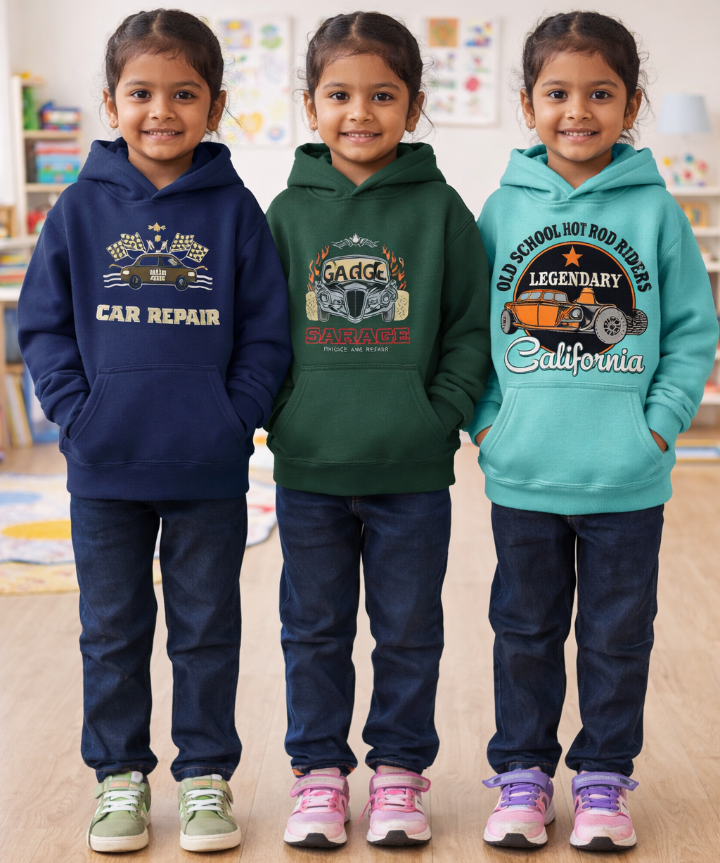 Cotton Kids Cartoon Printed Hoodie Multi Color | Age 2 to 11 Years (Pack of 3 Pieces)