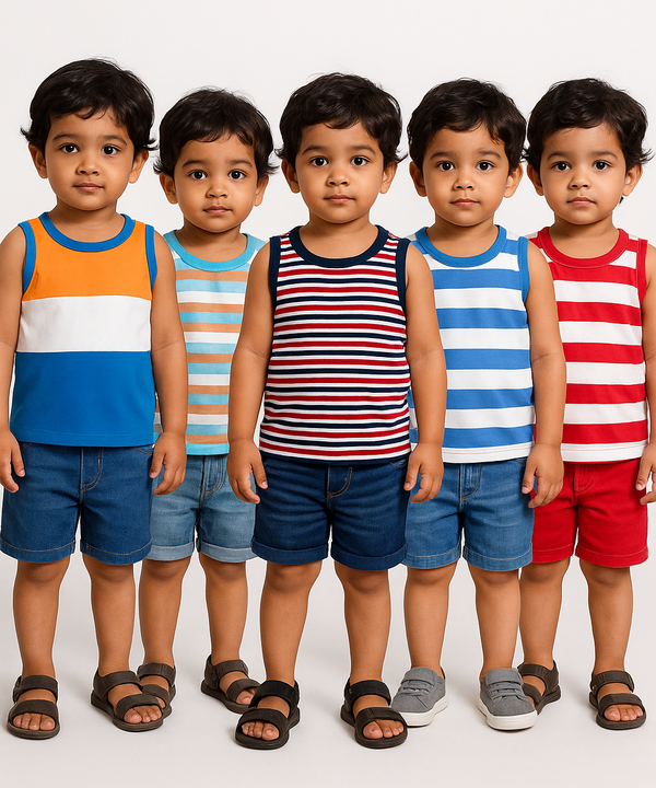 Cotton Stripes Kids Sleeveless Tshirt (Pack of 5)