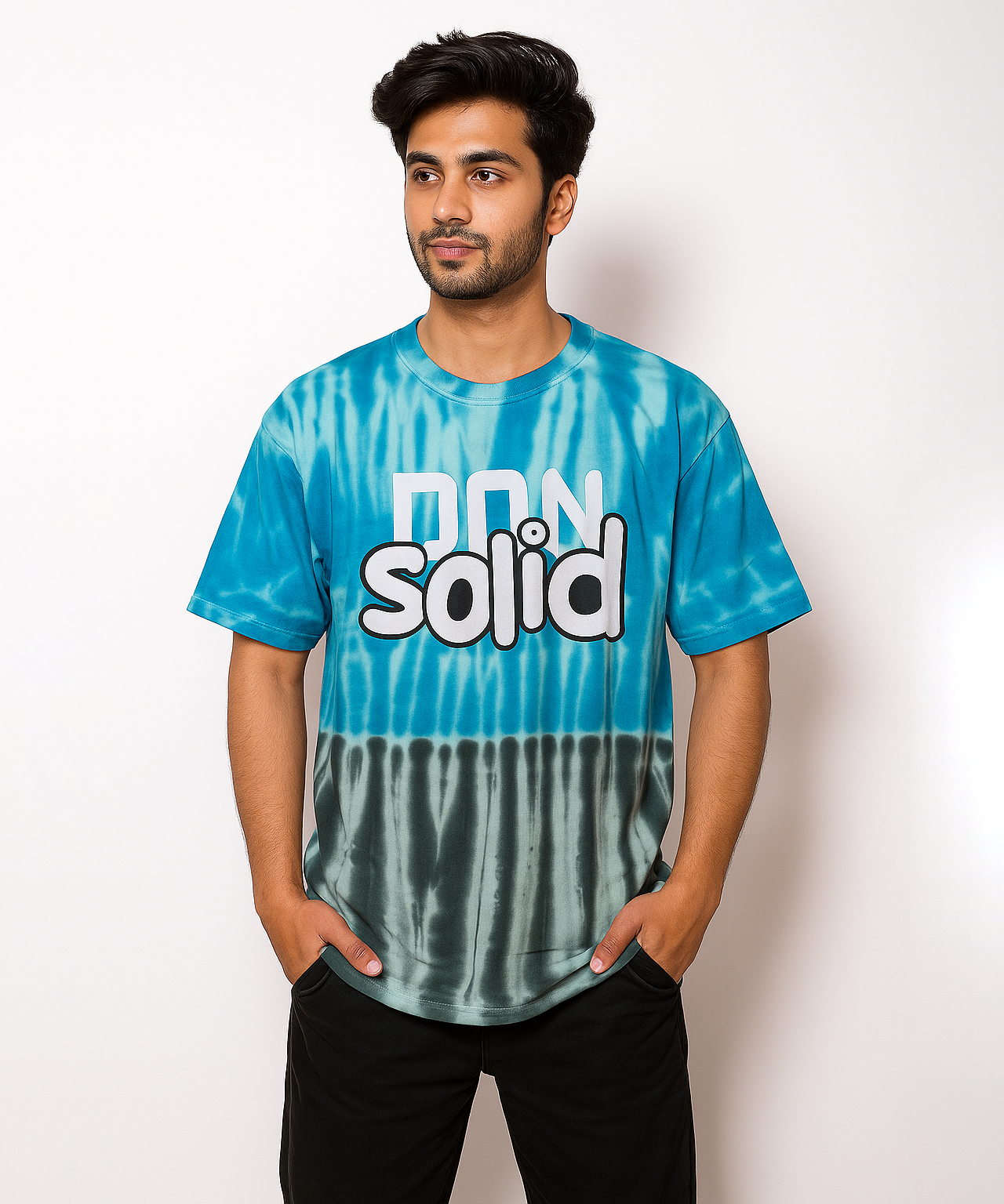Solid Brand Cotton Round Neck Drop Shoulder/Oversized Lounge Tshirt With Tie-Dye Printed