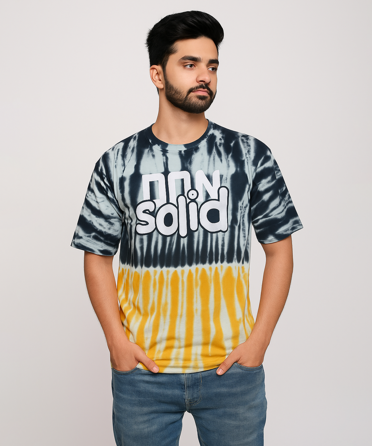 Solid Brand Cotton Round Neck Drop Shoulder/Oversized Lounge Tshirt With Tie-Dye Printed