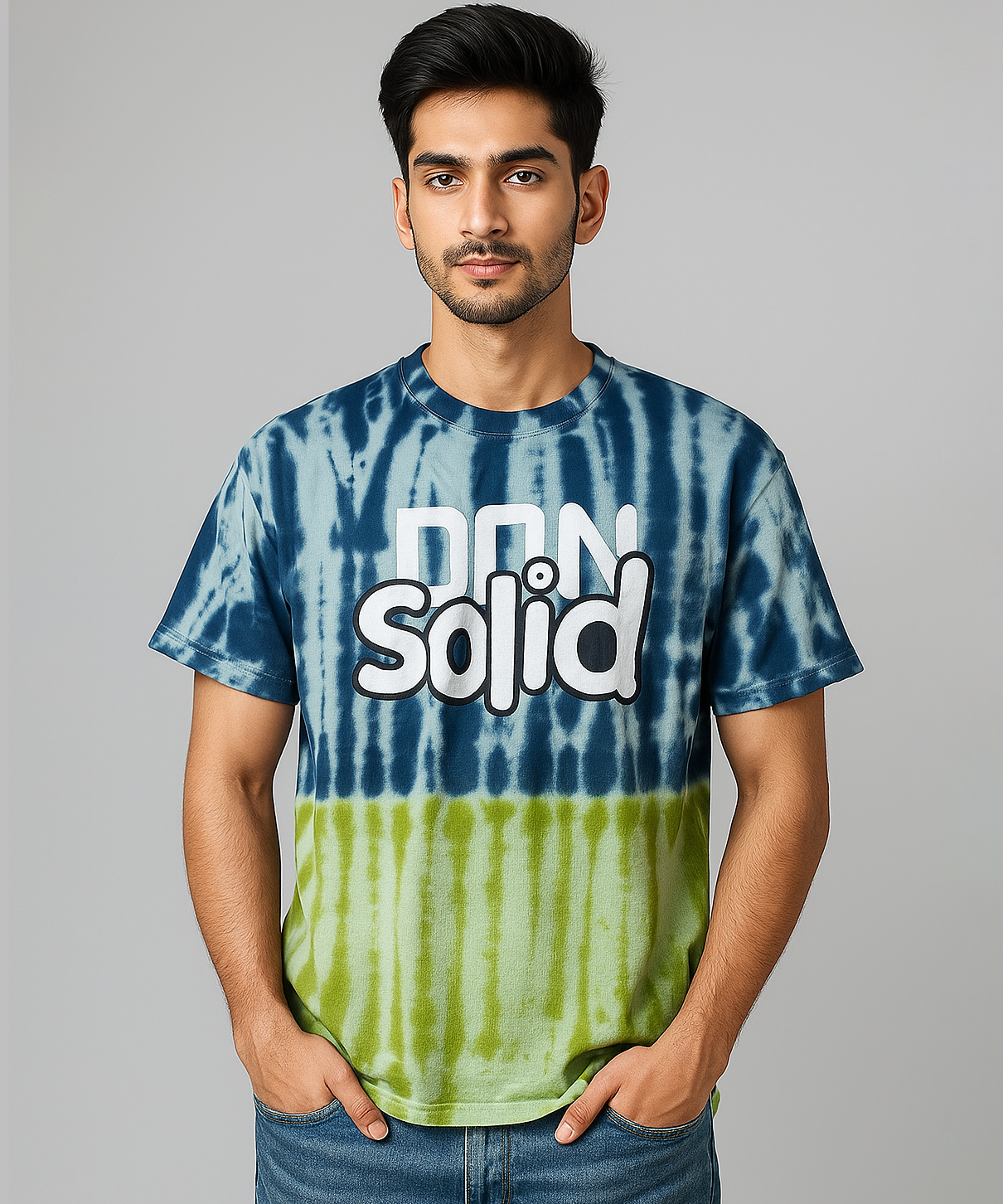 Solid Brand Cotton Round Neck Drop Shoulder/Oversized Lounge Tshirt With Tie-Dye Printed