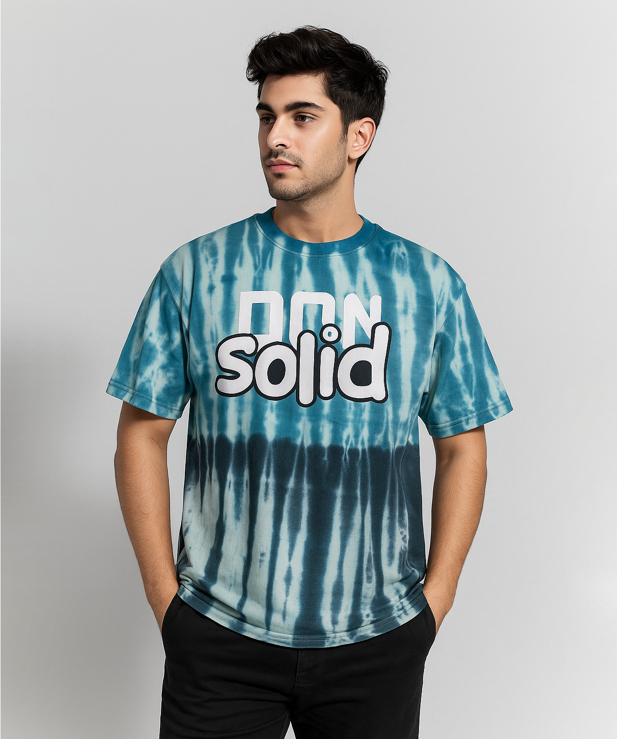 Solid Brand Cotton Round Neck Drop Shoulder/Oversized Lounge Tshirt With Tie-Dye Printed