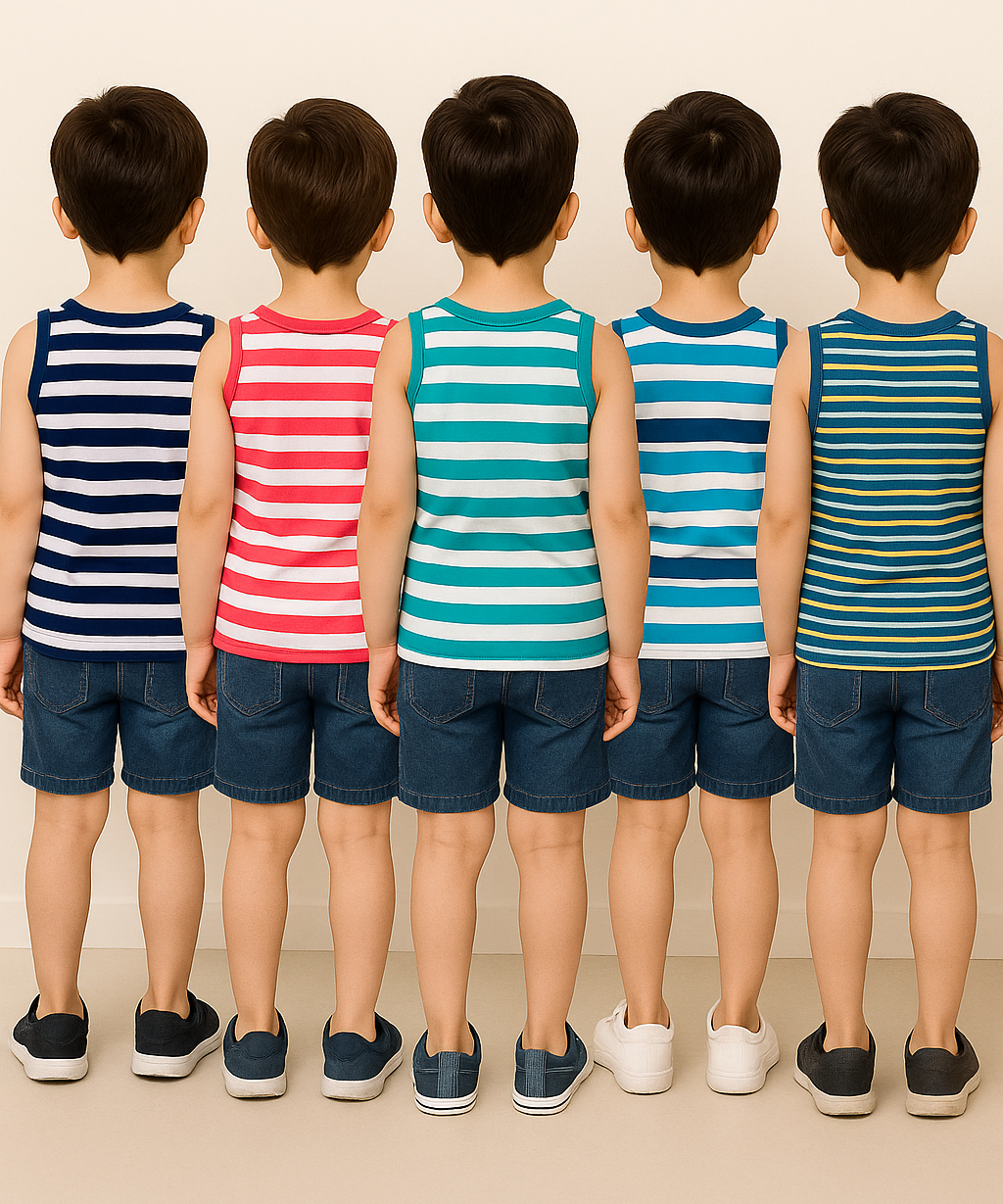 Cotton Stripes Kids Sleeveless Tshirt (Pack of 5)