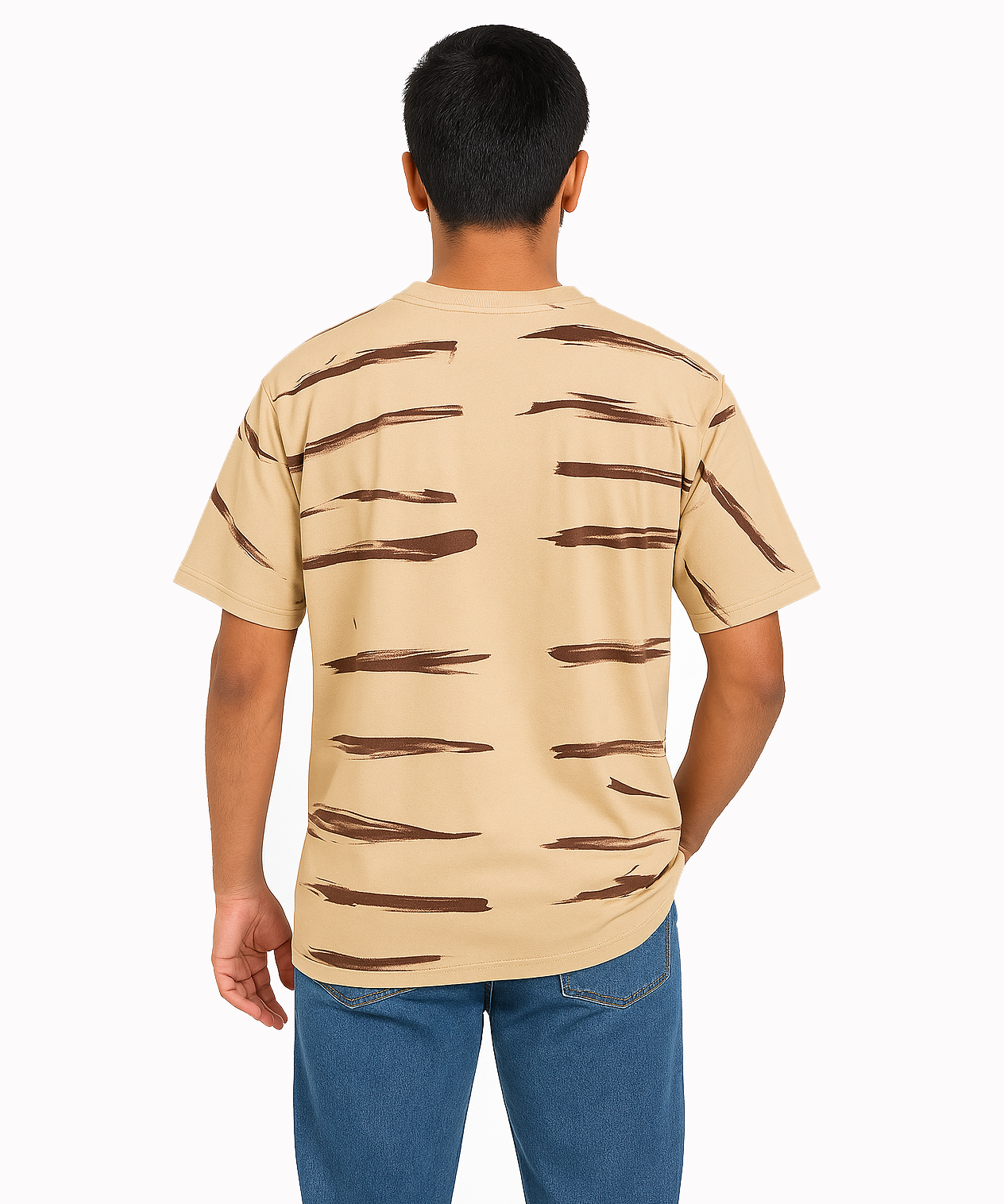 Beige / Drop Shoulder/Oversized Tshirt With Stripes Printed / Solid Brand