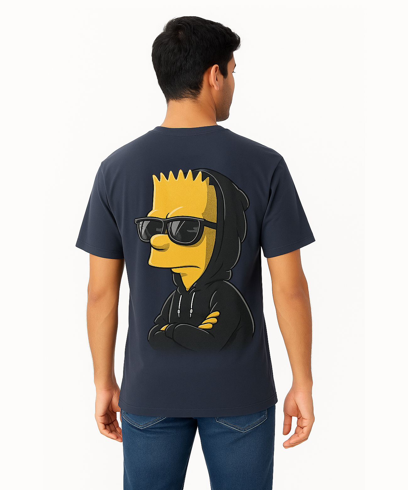 Dark Gray Color / Drop Shoulder/Oversized Tshirt With Bart Simpson Printed / Solid Brand