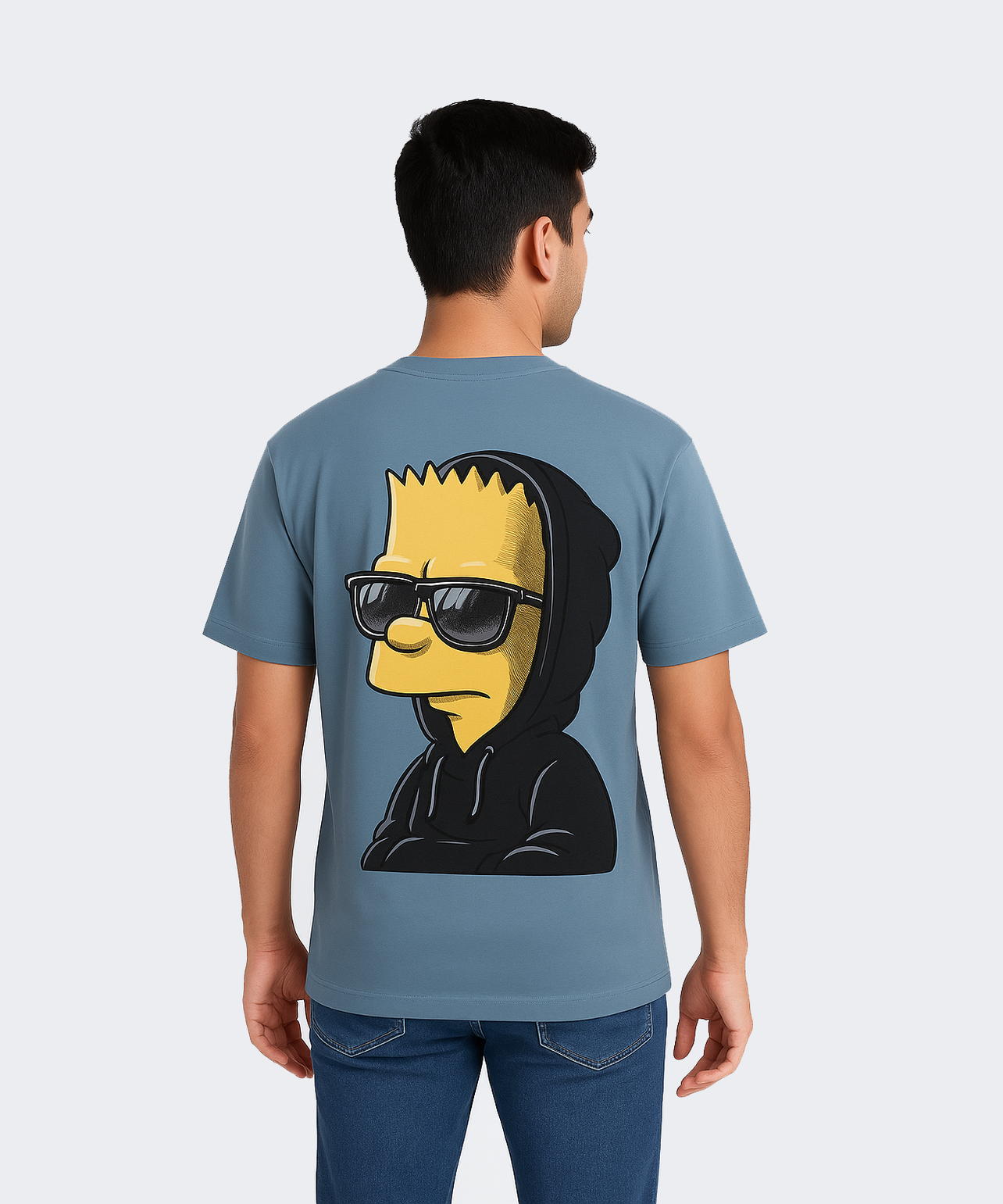 Aegean Blue Color / Drop Shoulder/Oversized Tshirt With Bart Simpson Printed / Solid Brand
