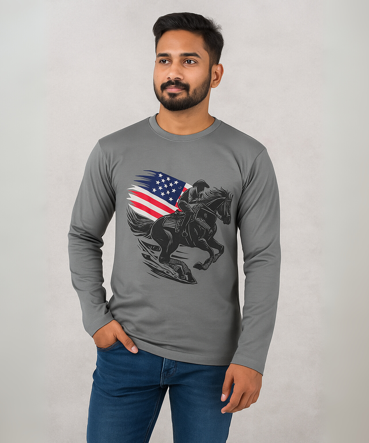 Full Sleeve Round Neck T Shirt / 100% Combed Cotton Single Jersey Bio Wash / ROLLS RUN