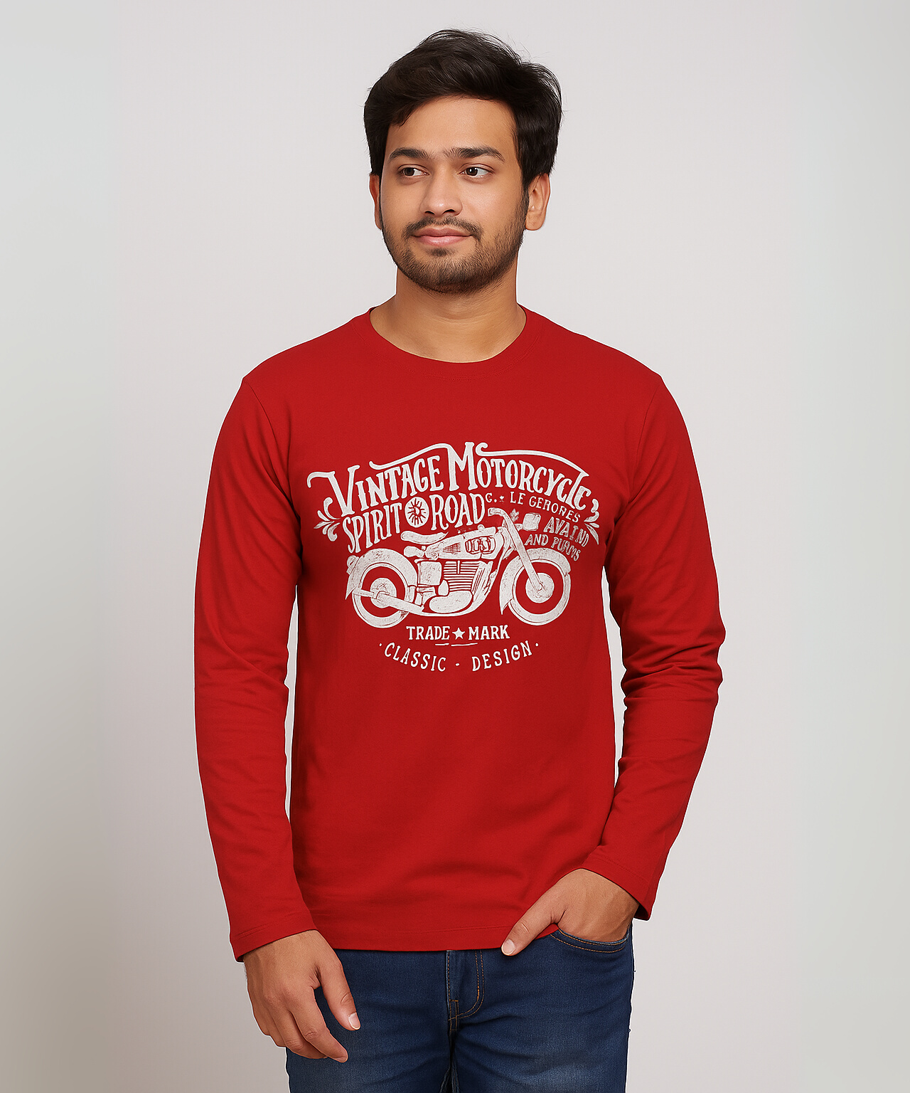 Full Sleeve Round Neck T Shirt / 100% Combed Cotton Single Jersey Bio Wash / ROLLS RUN