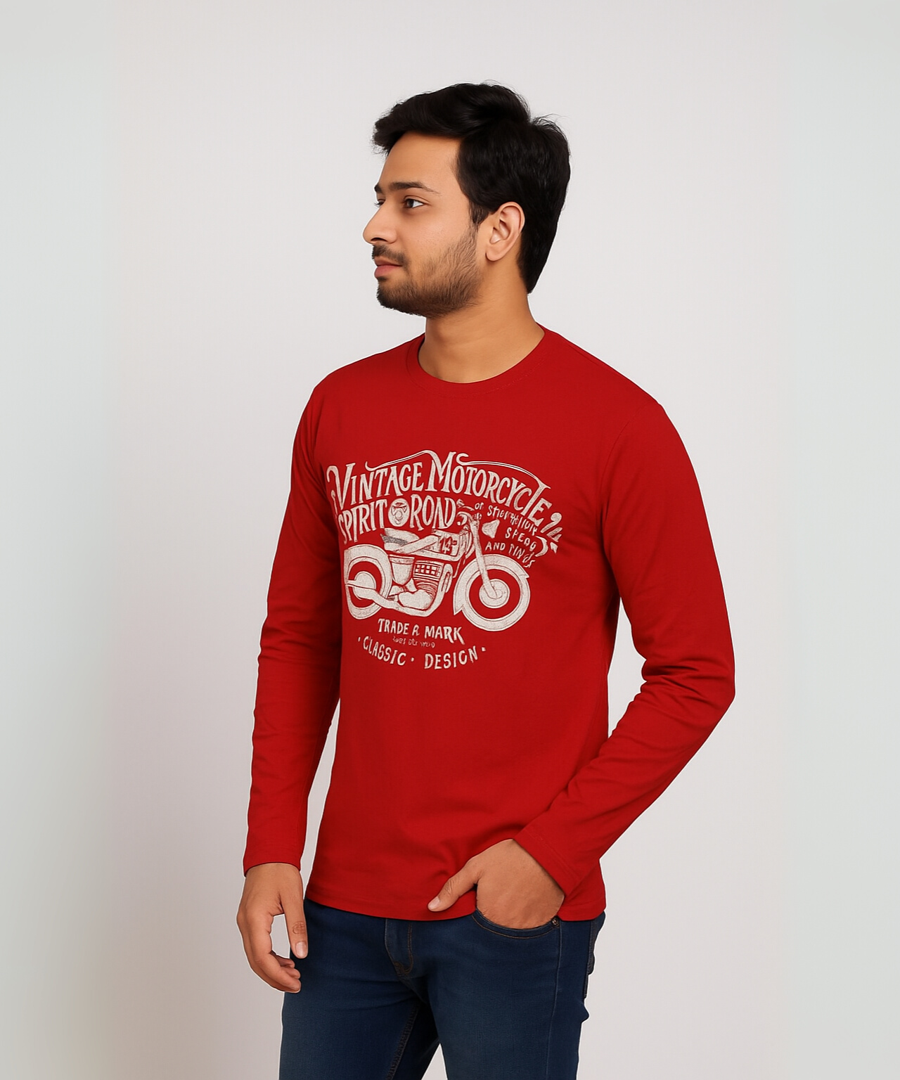 Full Sleeve Round Neck T Shirt / 100% Combed Cotton Single Jersey Bio Wash / ROLLS RUN