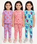 Girl Kids All Over Printed Co-ord Set | Tshirt and Pant | Age 3 to 6 Years (Pack of 3 Sets)