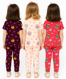 Girl Kids All Over Printed Co-ord Set | Tshirt and Pant | Age 3 to 6 Years (Pack of 3 Sets)