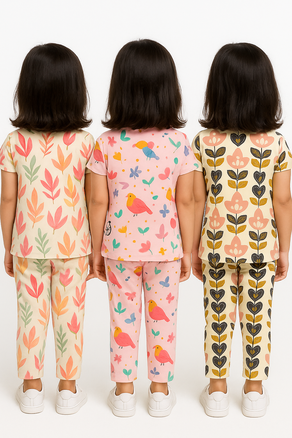 Girl Kids All Over Printed Co-ord Set | Tshirt and Pant | Age 3 to 6 Years (Pack of 3 Sets)