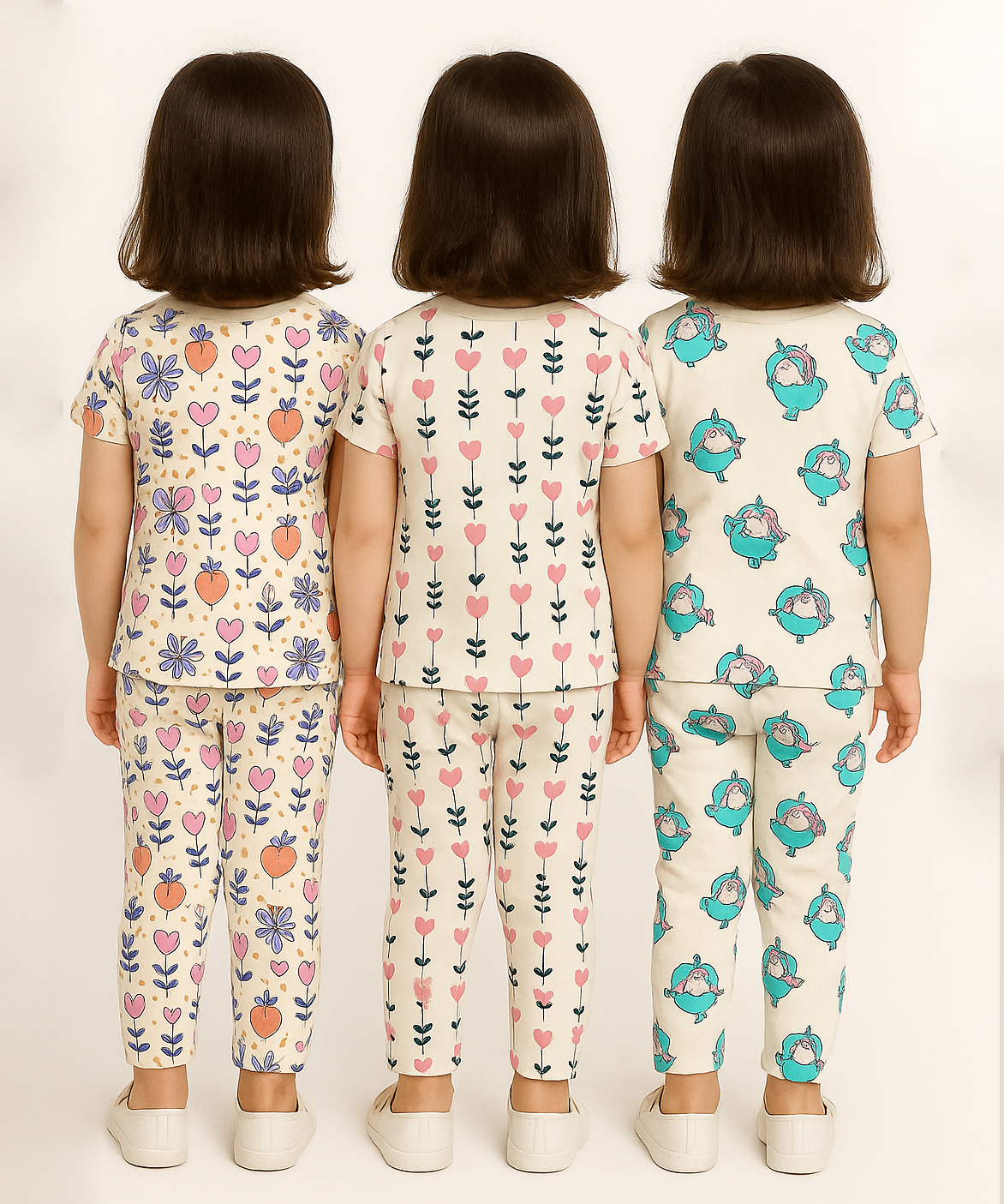 Girl Kids All Over Printed Co-ord Set | Tshirt and Pant | Age 3 to 6 Years (Pack of 3 Sets)