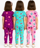 Girl Kids All Over Printed Co-ord Set | Tshirt and Pant | Age 3 to 6 Years (Pack of 3 Sets)