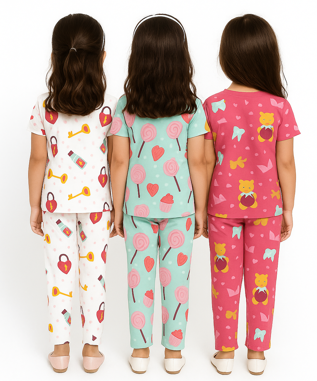 Girl Kids All Over Printed Co-ord Set | Tshirt and Pant | Age 3 to 6 Years (Pack of 3 Sets)